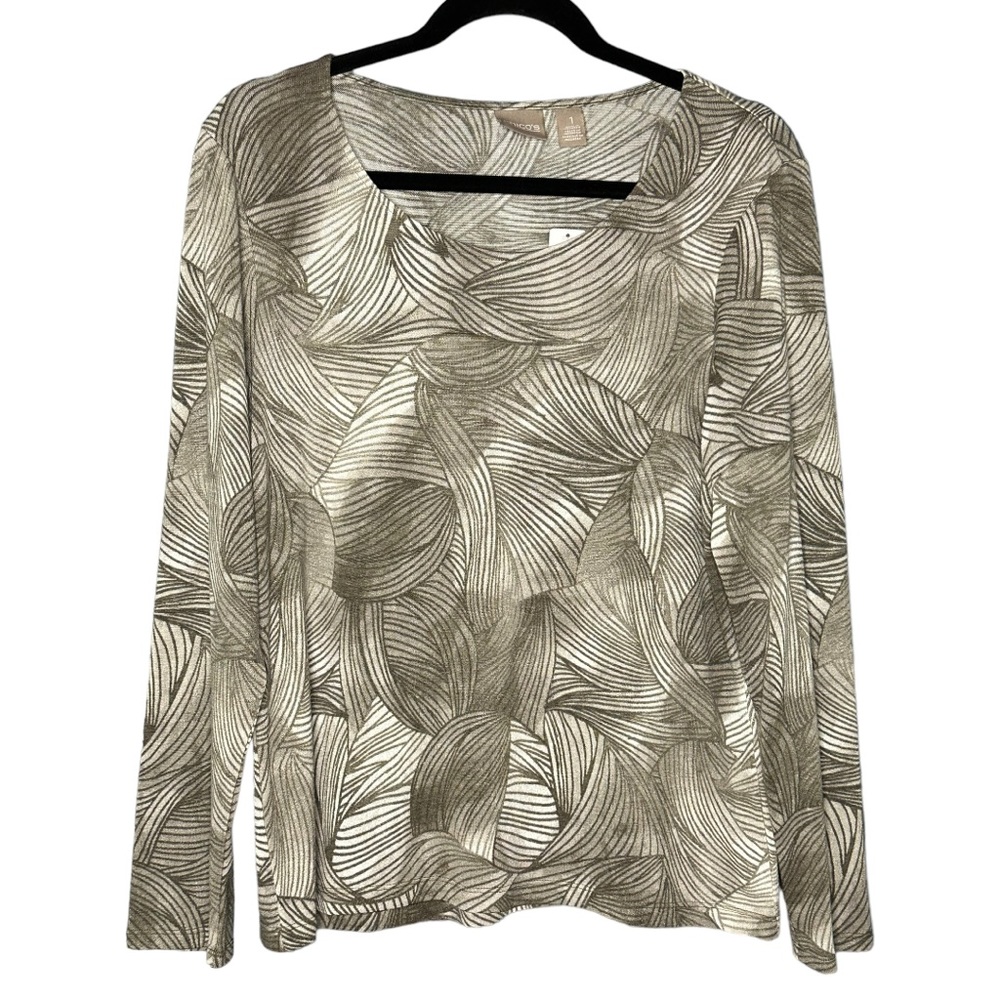 Chicos Scoop Neck Longsleeve Linear Petals Size Medium‎ New with tags